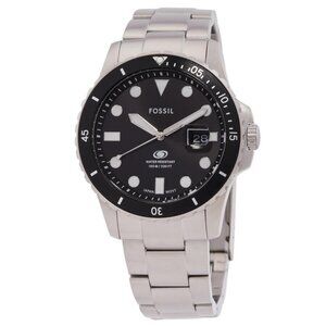 NWT Authentic Fossil Blue Dive Quartz Black Dial Men's Watch